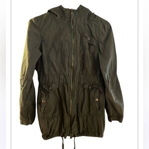 Charlotte Russe, 100% cotton lightweight hooded jacket. Size small. OD Green